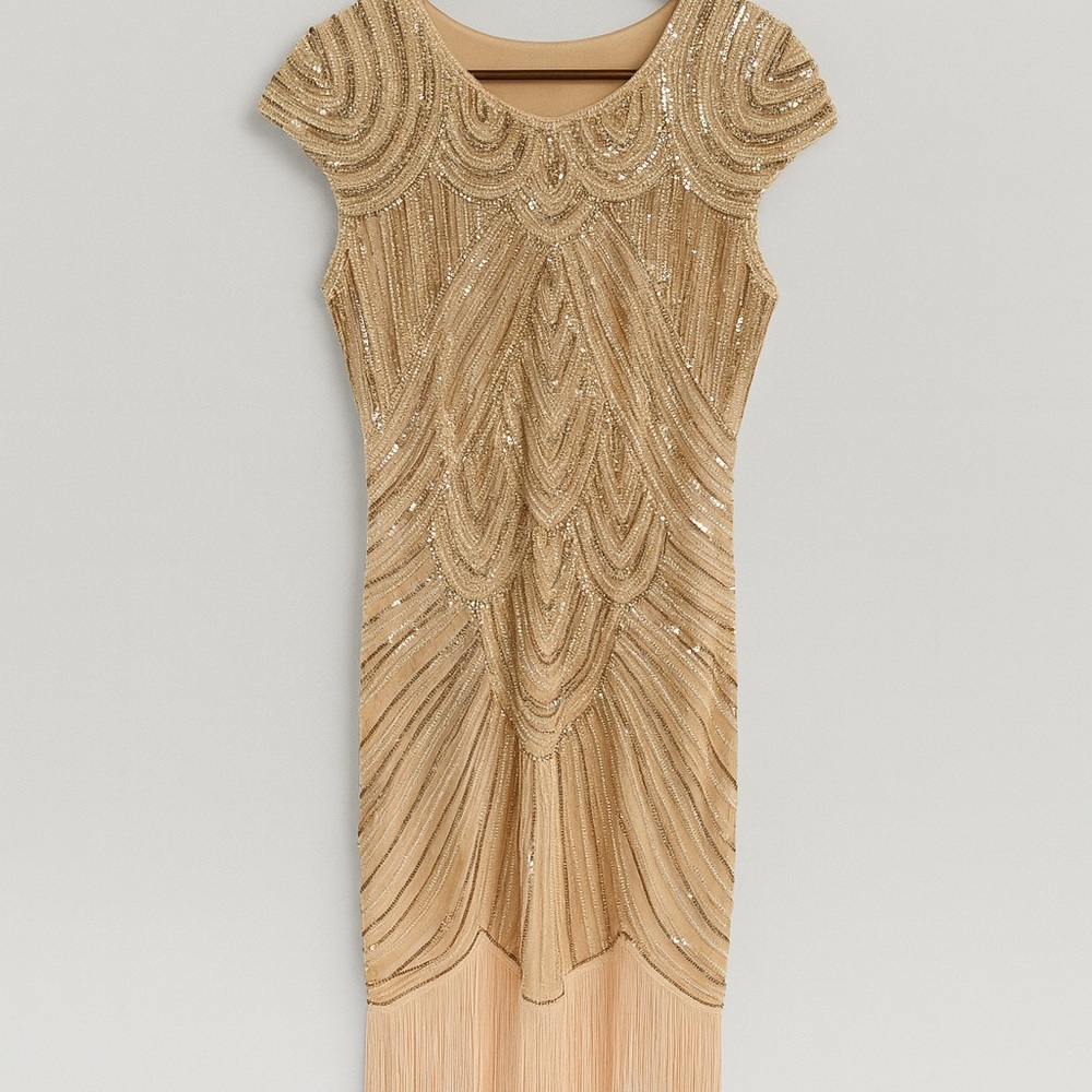 Elegant Beaded Cream Dress